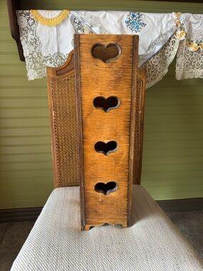 Vintage wooden toilet paper holder with Heart Cutouts